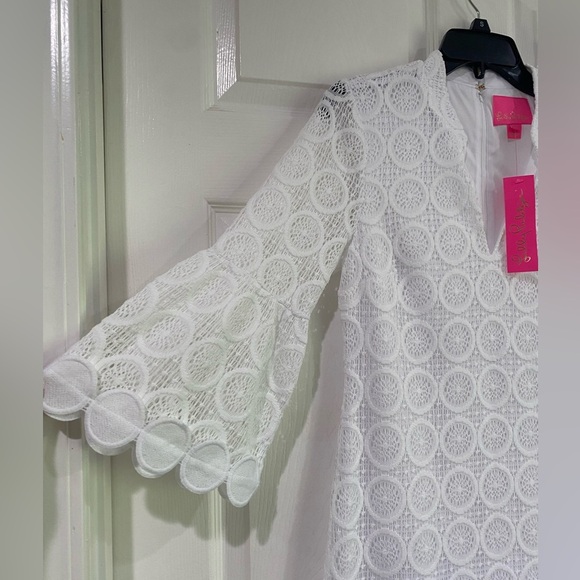 Lilly Pulitzer White Stretch Lace V-neck 3/4 Sleeve Shift Dress Size 4 Bridal - Picture 3 of 14